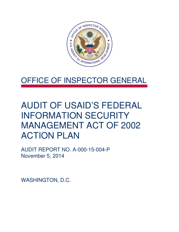 Audit of USAID's Federal Information Security Management Act of 2002 Action Plan