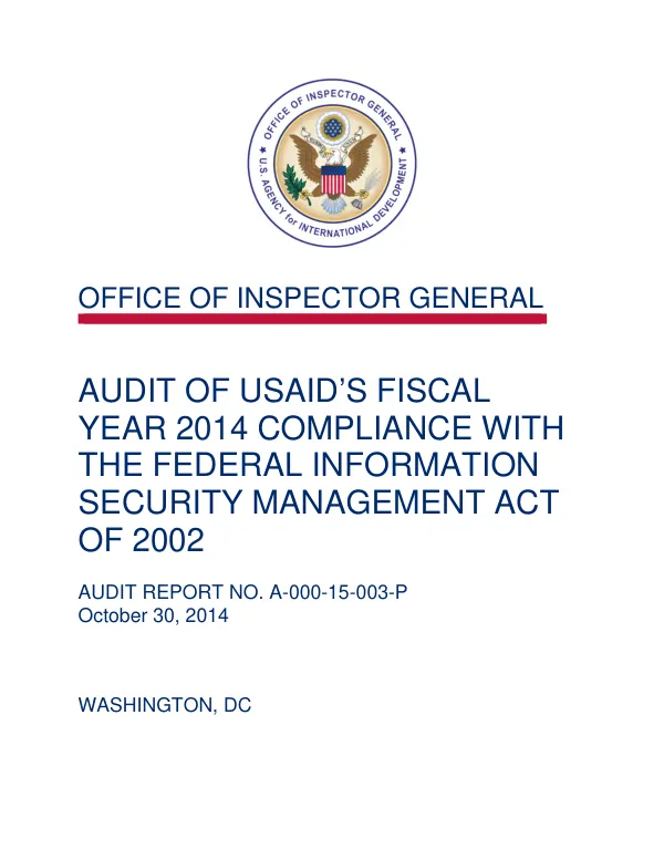 Audit of USAID's Fiscal Year 2014 Compliance With the Federal Information Security Management Act of 2002