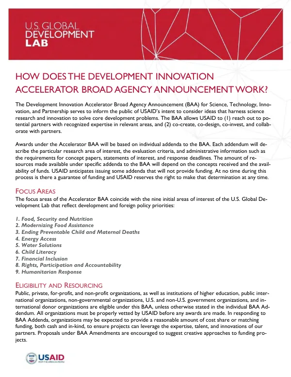 Development Innovation Accelerator Broad Agency Announcement