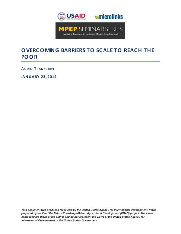 Overcoming Barriers to Scale to Reach the Poor