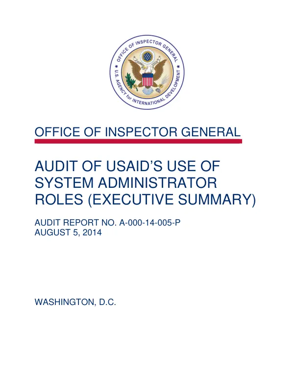 Audit of USAID's Use of System Administrator Roles (Executive Summary)