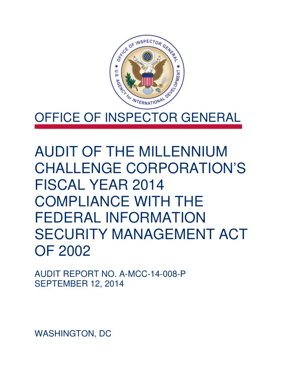 Audit of the Millennium Challenge Corporation's Fiscal Year 2014 Compliance with the Federal Information Security Management Act of 2002