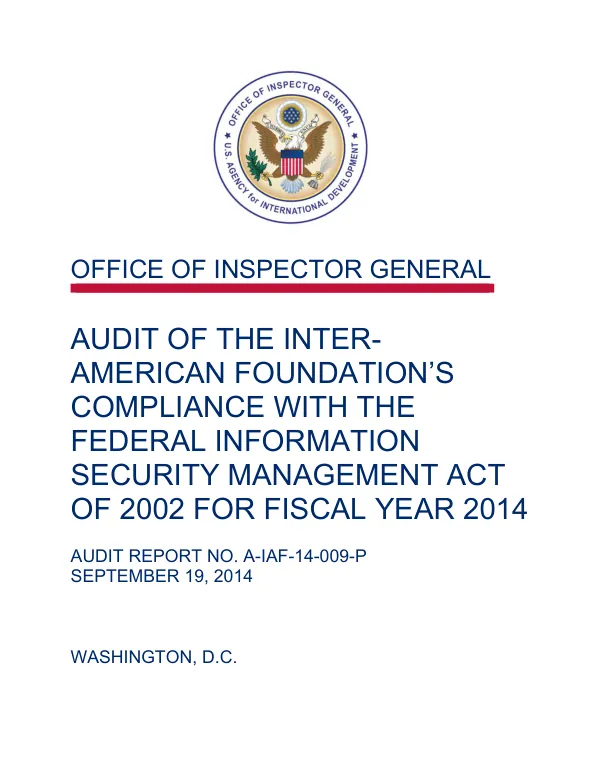 Audit of the Inter-American Foundation's Compliance with the Federal Information Security Management Act of 2002 for Fiscal Year 2014
