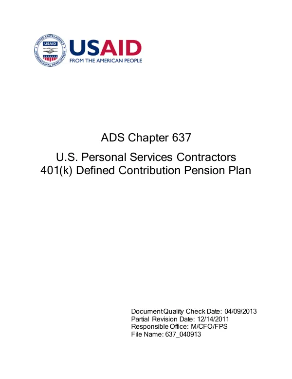 ADS 637 - U.S. Personal Services Contractors 401(k) Defined Contribution Pension Plan