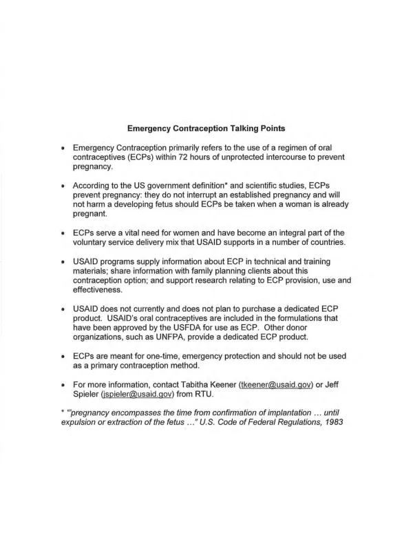 Emergency Contraception Talking Points