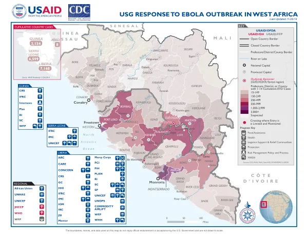 Cumulative Country Case Count for Ebola Outbreak in West Africa