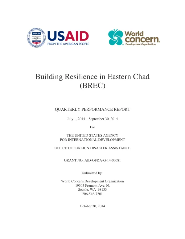 Quarterly Performance Report: Building Resilience in Eastern Chad (BREC)