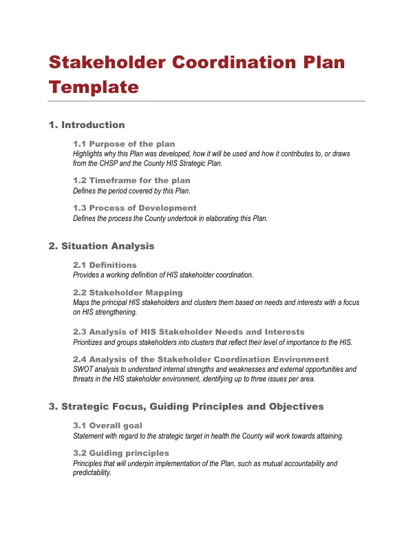 Stakeholder Coordination Plan for County Health Systems Strengthening