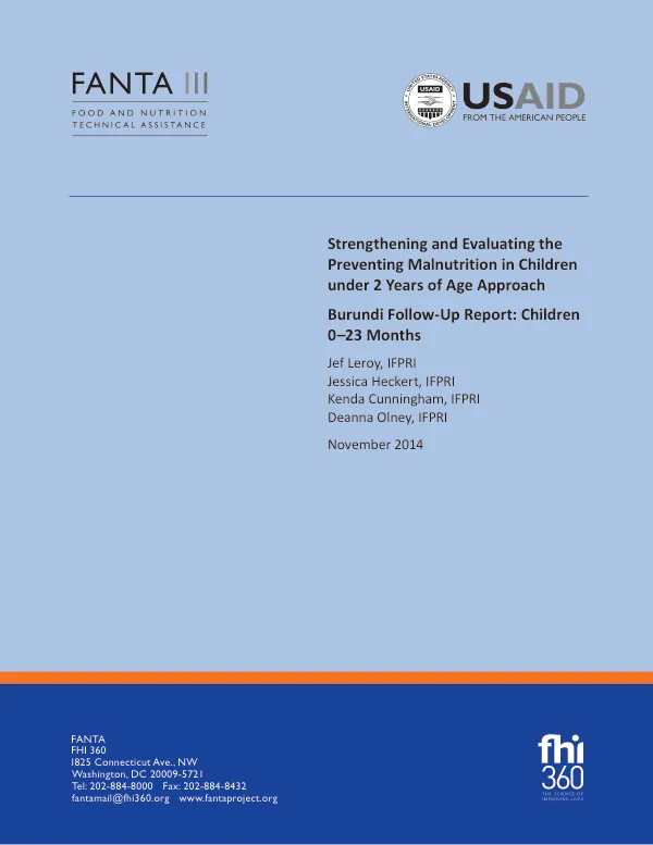 Strengthening and Evaluating the Preventing Malnutrition in Children under 2 Years of Age Approach – Burundi Follow-up Report: Children 0–23 Months