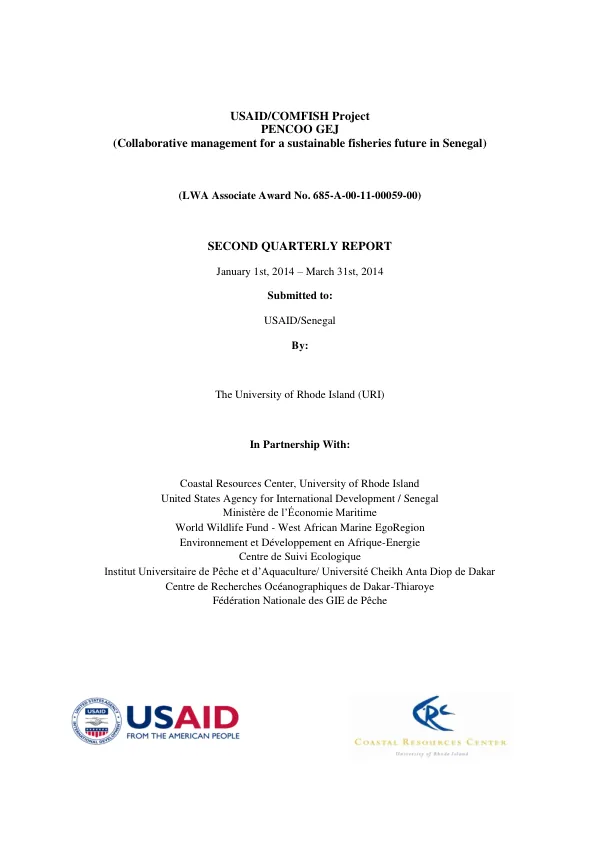 Second Quarterly Report: Collaborative Management for a Sustainable Fisheries Future in Senegal