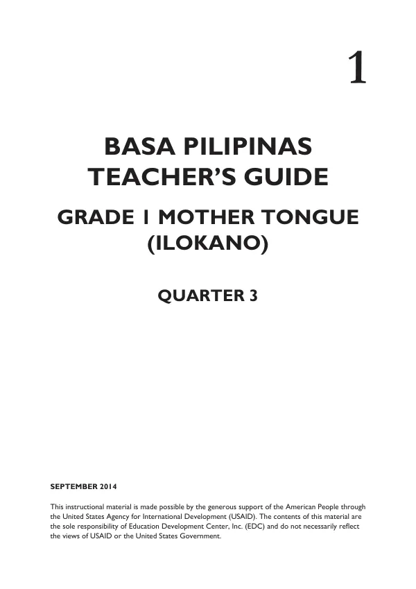 Teacher’s Guide for Grade 1 Mother Tongue - Ilokano