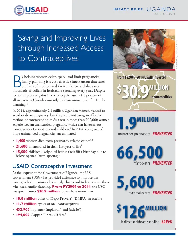 Impact Brief: Uganda. Saving and Improving Lives through Increased Access to Contraceptives. 2014 Update. (July 2015)