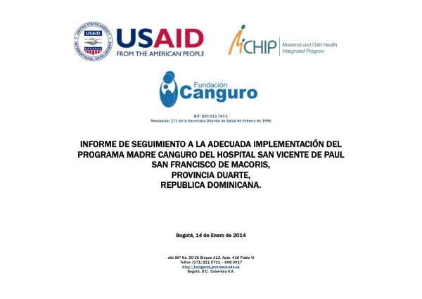 Informe de seguimiento a la adecuada implementación del Programa Madre Canguro del Hospital San Vicente de Paul
