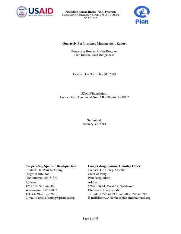 Quarterly Performance Management Report: Protecting Human Rights Program