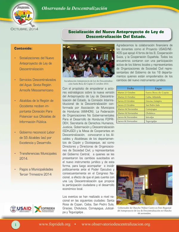 Socializaciones del Nuevo Anteproyecto de Ley de Descentralización