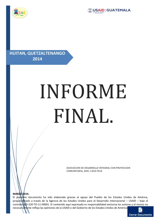 Informe Final: Experiencia Piloto de Incidencia para Mejorar la Prestación de los Servicios de Salud, Educación, Nutrición, Agua, Saneamiento y Agricultura a nivel comunitario como parte de la Estrategia de Incidencia de INCOPAS