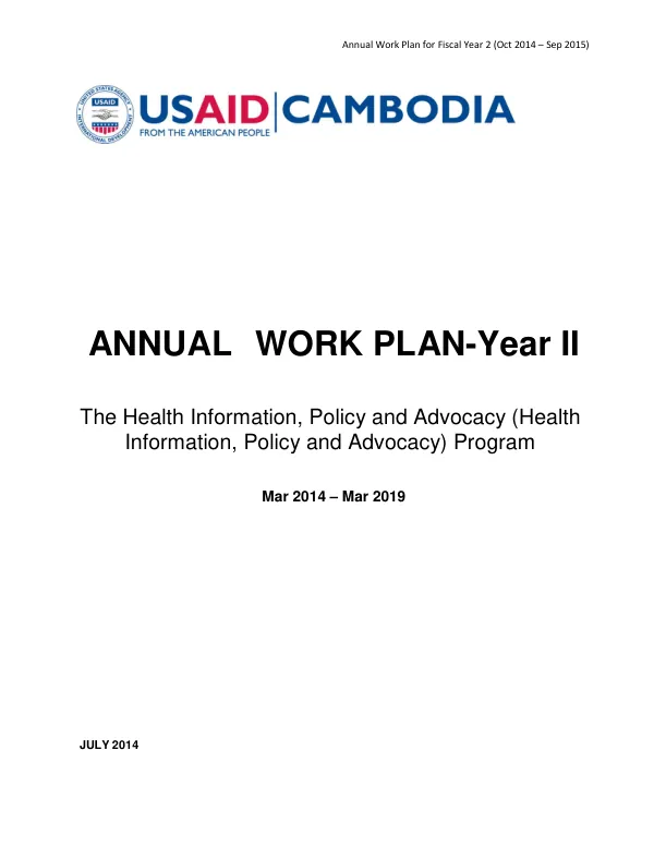 Annual Work Plan for Fiscal Year 2 (Oct 2014 – Sep 2015)