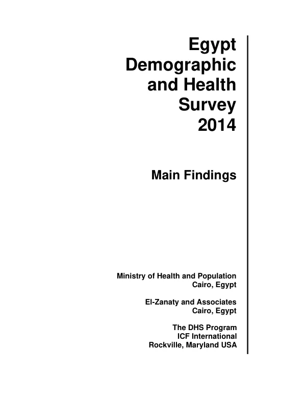 Egypt Demographic and Health Survey 2014 - Preliminary Report