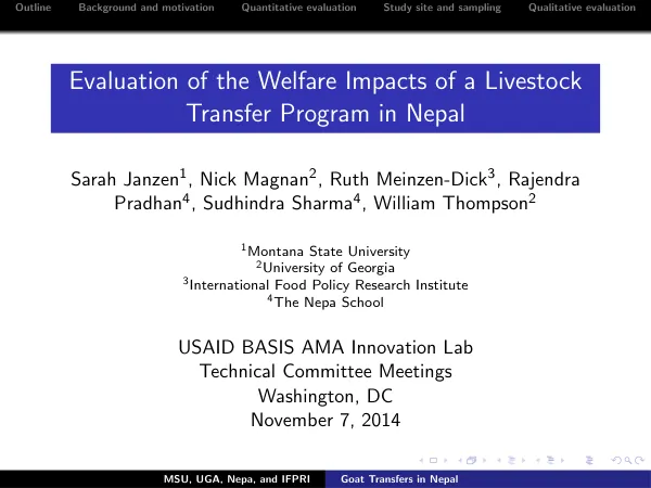 Evaluation of the Welfare Impacts of a Livestock Transfer Program in Nepal