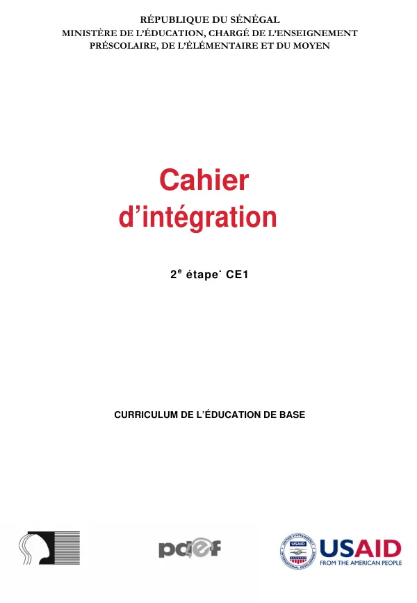 Cahier d’intégration - 2e étape CE1