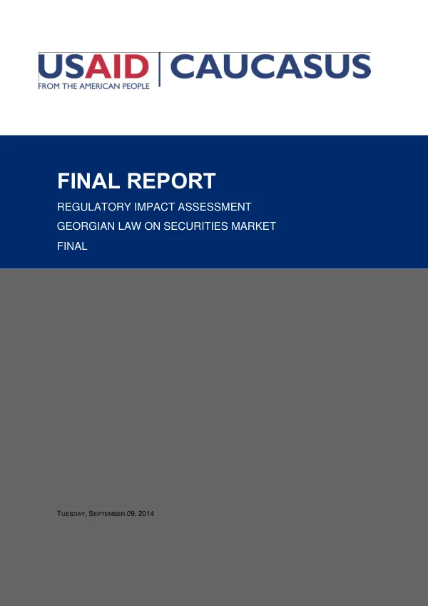 Final Report: Regulatory Impact Assessment of the Georgian Law on Securities Market