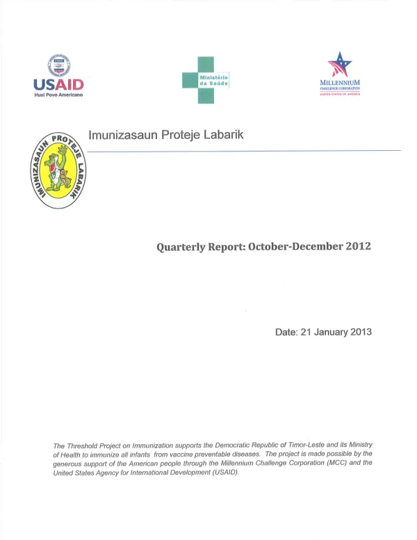 MCHIP Timor Leste Quarter 1 FY2012 Report