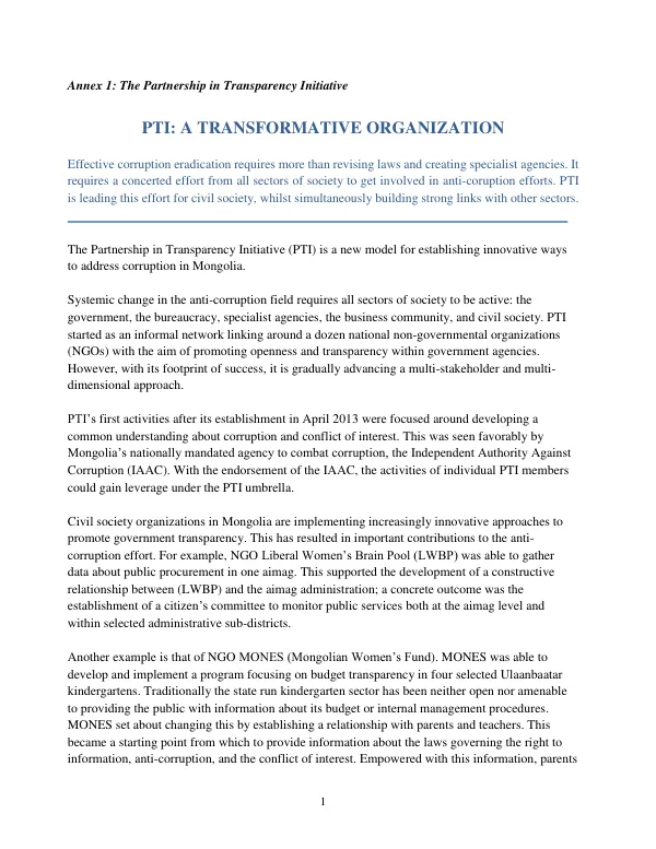 The Partnership in Transparency Initiative: A Transformative Organization