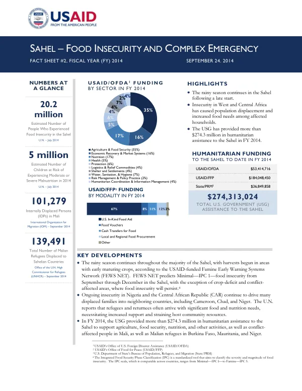 Sahel – Food Insecurity and Complex Emergency Fact Sheet #2, Fiscal Year (FY) 2014