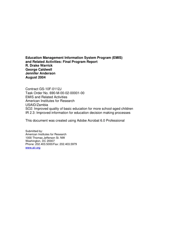 Education management information system program (EMIS) and related activities : final program report