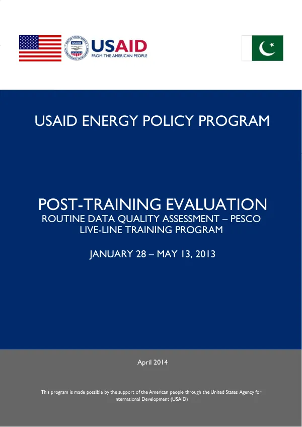USAID ENERGY POLICY PROGRAM POST-TRAINING EVALUATION ROUTINE DATA QUALITY ASSESSMENT – PESCO LIVE-LINE TRAINING PROGRAM