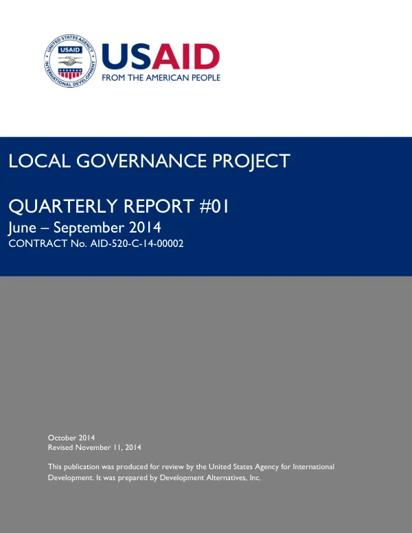 Local Governance Project Quarterly Report #01 June – September 2014