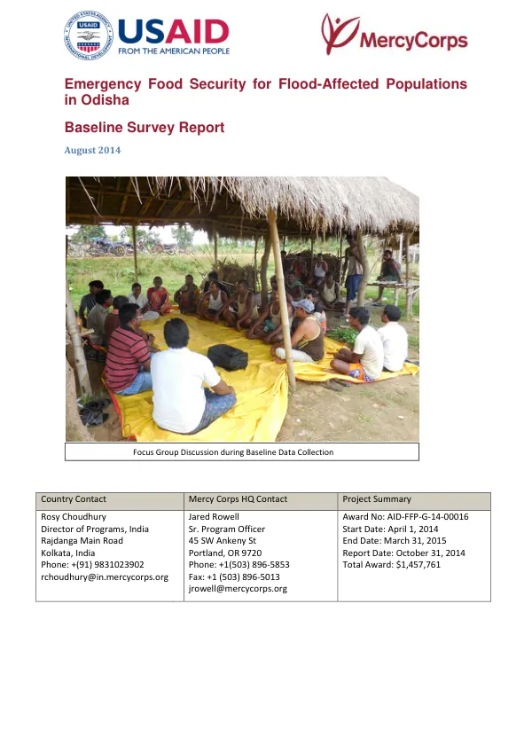 Emergency Food Security for Flood-Affected Populations in Odisha Baseline Survey Report