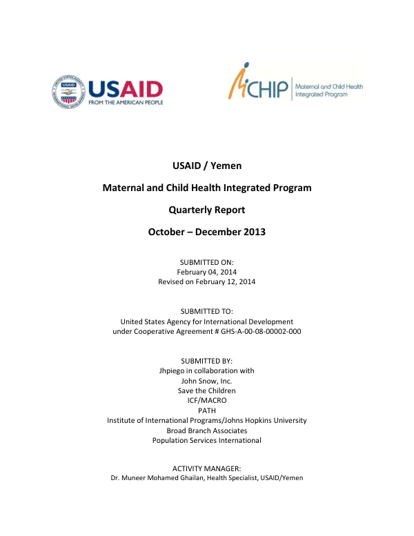 MCHIP Yemen Quarterly Report October to December 2013 Q1