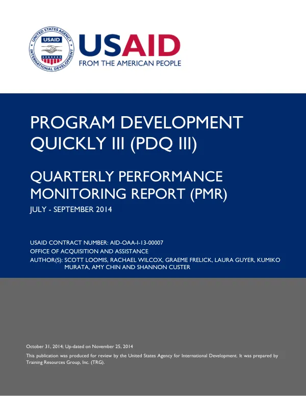 Program Development Quickly III (PDQ III) IQC Quarterly Report