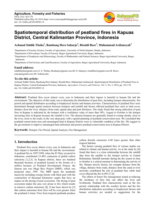 Spatiotemporal Distribution of Peatland Fires in Kapuas District, Central Kalimantan Province, Indonesia
