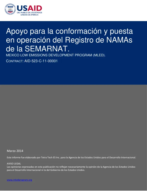 Apoyo para la conformación y puesta en operación del Registro de NAMAs de la SEMARNAT