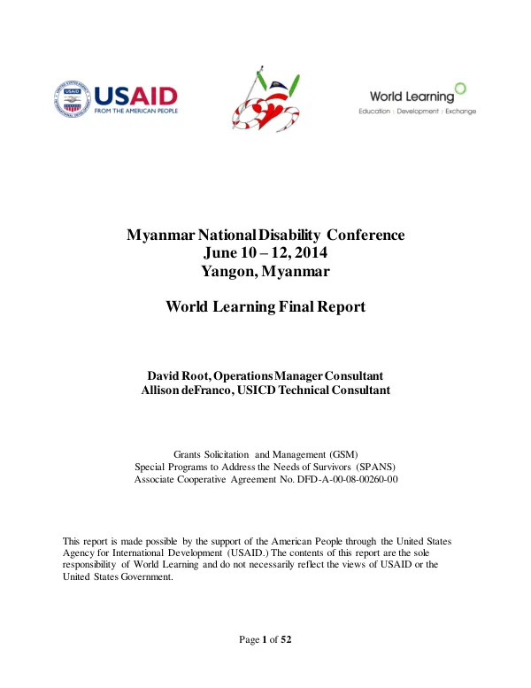Final Report: Myanmar National Disability Conference