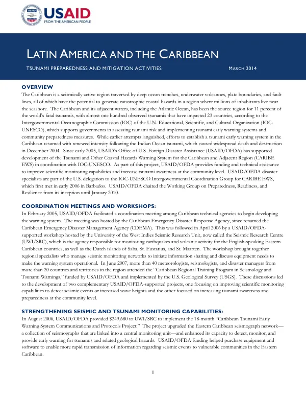 Latin America and the Caribbean Tsunami Preparedness and Mitigation Activities