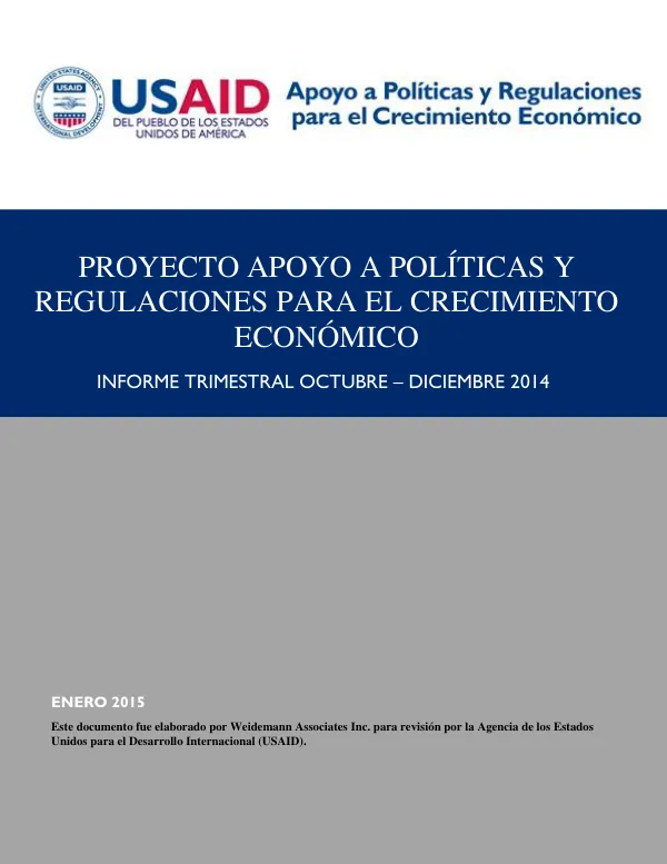 PROYECTO APOYO A POLÍTICAS Y REGULACIONES PARA EL CRECIMIENTO ECONÓMICO