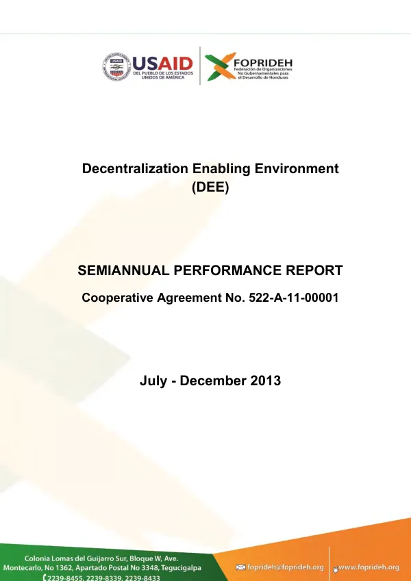 Decentralization Enabling Environment (DEE) Semi-Annual Report