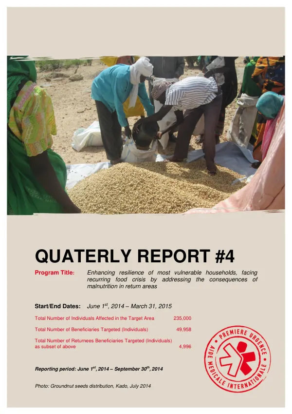 PU-AMI Chad – Quarterly Report n°4 (Fiscal year 2014) / June - September 2014