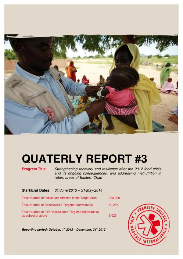 PU-AMI Chad – Quarterly Report n°3 – January 2014