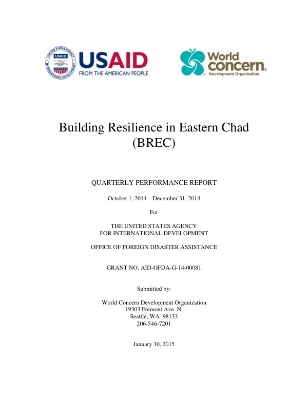 Quarterly Performance Report: Building Resilience in Eastern Chad (BREC)
