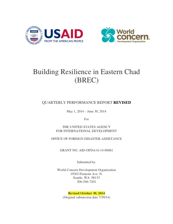 Quarterly Progress Report: Building Resilience in Eastern Chad (BREC)
