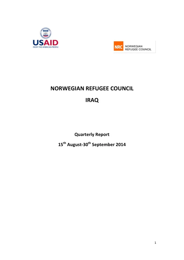 Quarterly Report: Emergency Shelter and WASH Assistance for IDPs affected by conflict in Iraq