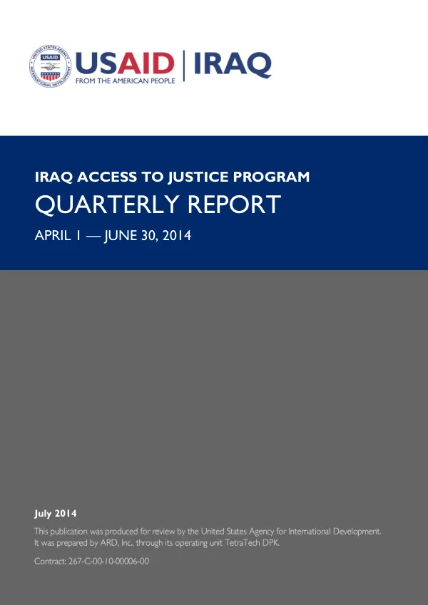 Iraq Access to Justice Program Quarterly Report April 1 — June 30, 2014