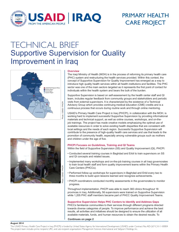 Supportive Supervision for Quality Improvement in Iraq