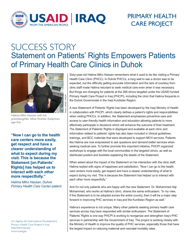 Success Story: Statement on Patients' Rights Empowers Patients of Primary Health Care Clinics in Duhok