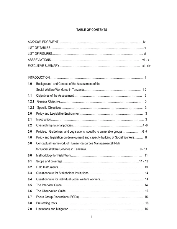 Assessment of the Social Welfare Workforce in Tanzania