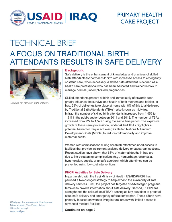A Focus on Traditional Birth Attendants Results in Safe Delivery